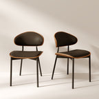 2x/4x/6x Simple Curved Solid Wood Leather Dining Chairs