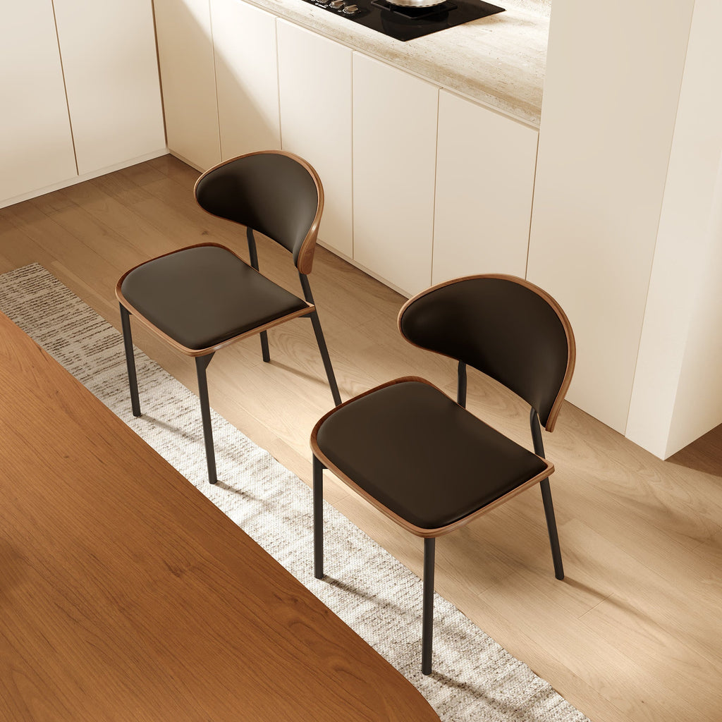 2x/4x/6x Simple Curved Solid Wood Leather Dining Chairs