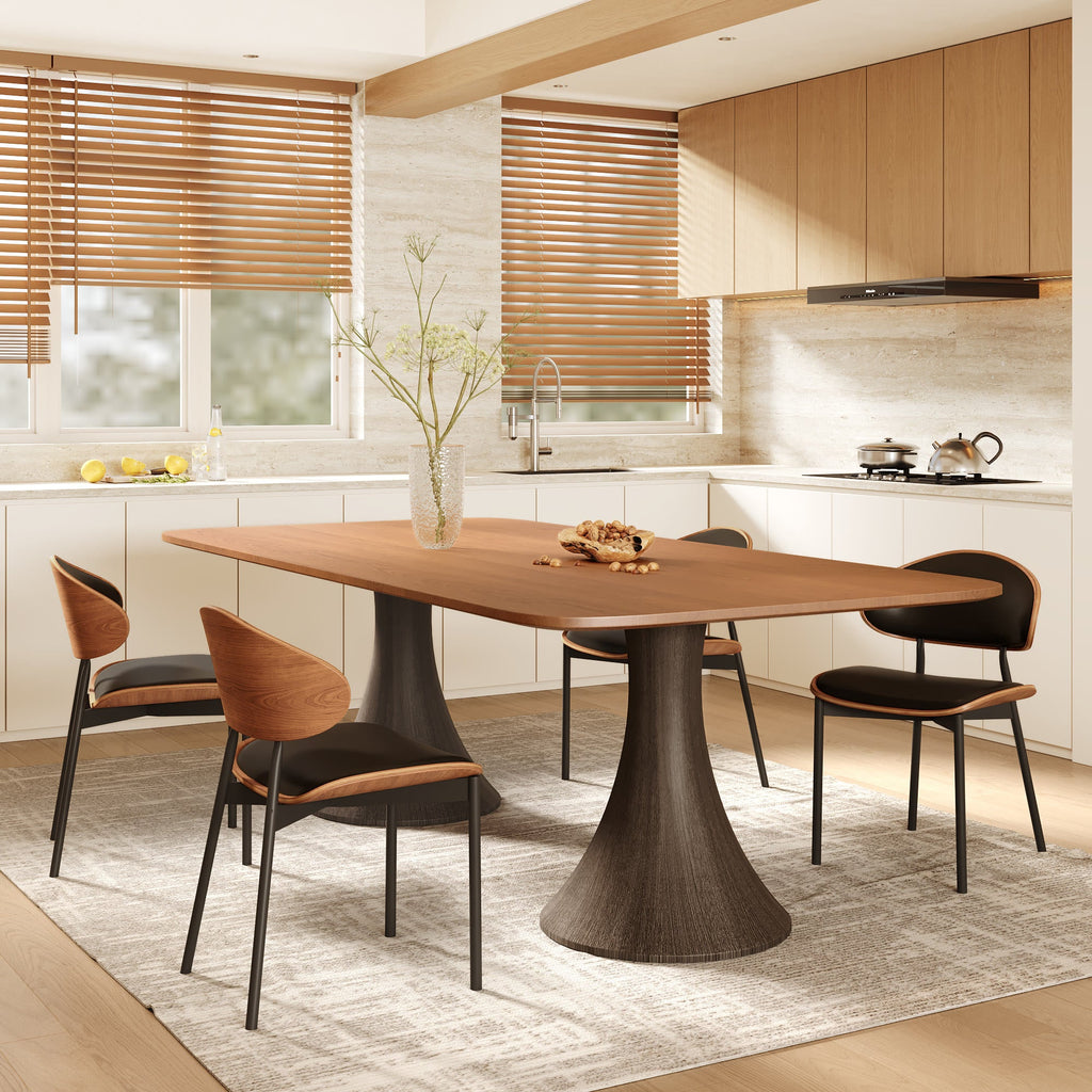 2x/4x/6x Simple Curved Solid Wood Leather Dining Chairs