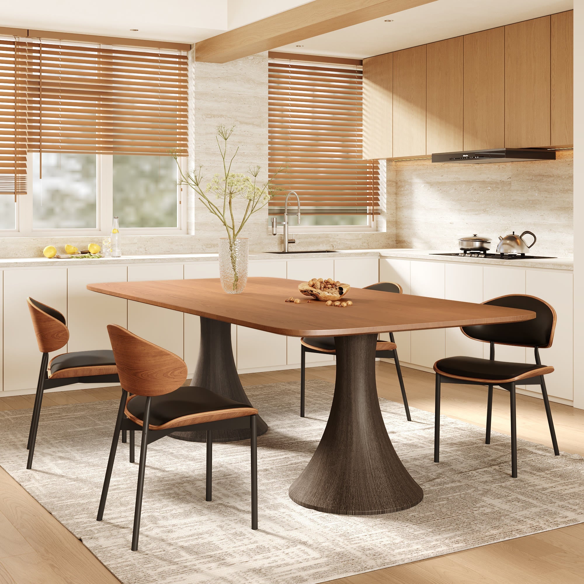 2x/4x/6x Simple Curved Solid Wood Leather Dining Chairs