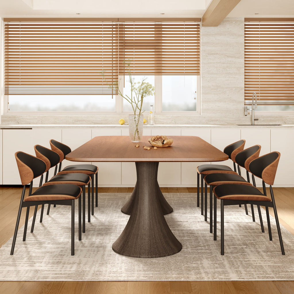 2x/4x/6x Simple Curved Solid Wood Leather Dining Chairs