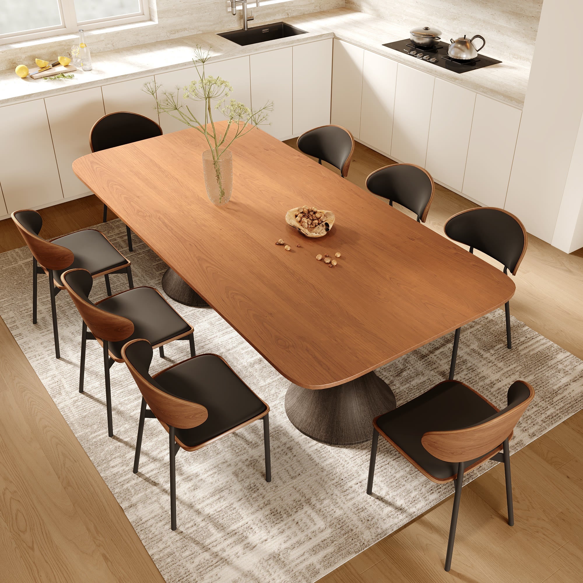 2x/4x/6x Simple Curved Solid Wood Leather Dining Chairs