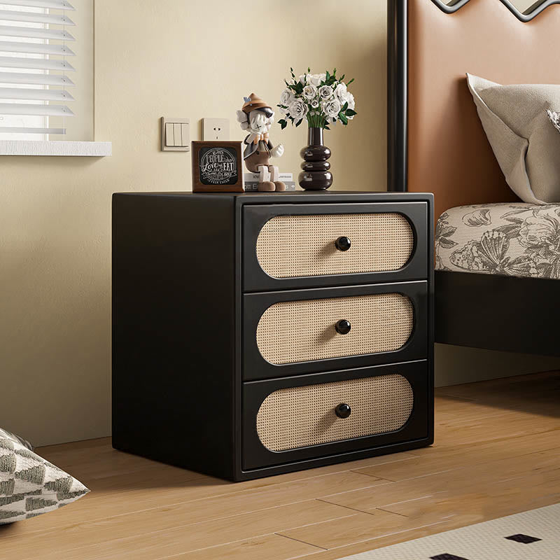 Rattan Nightstand Solid Wood Bedside Table