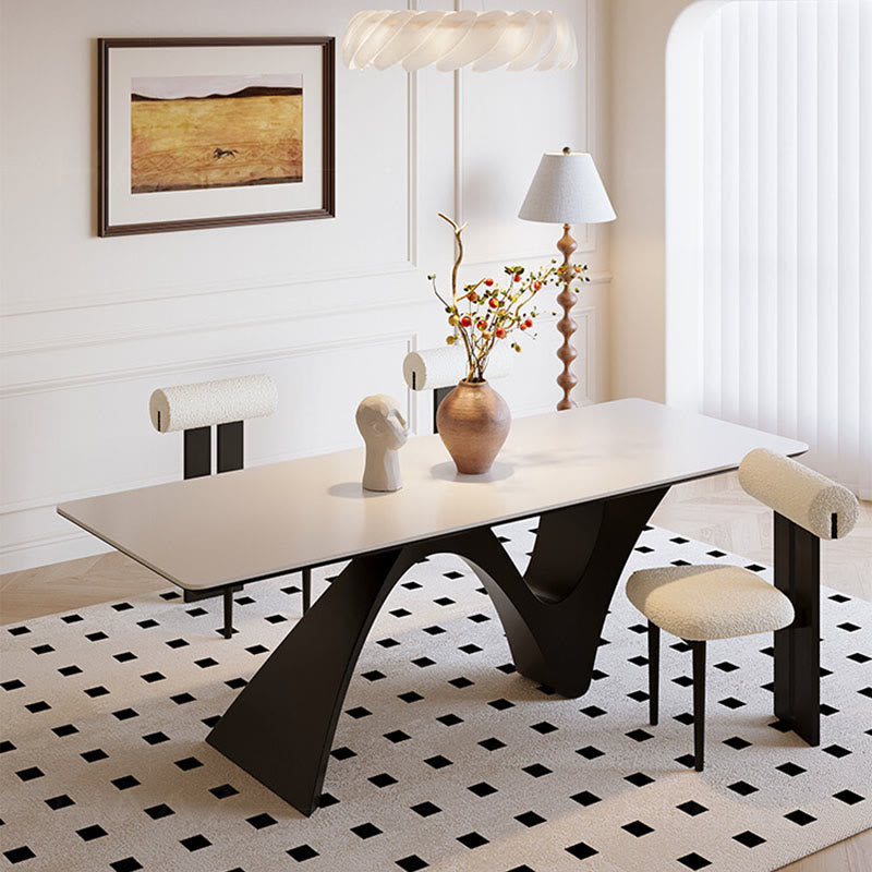 Modern Minimalist Z-Shaped Dining Table with Black Base
